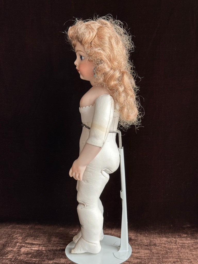 Vintage Porcelain 1967 Leather 15” Reproduction of Antique French Bru Jne Doll