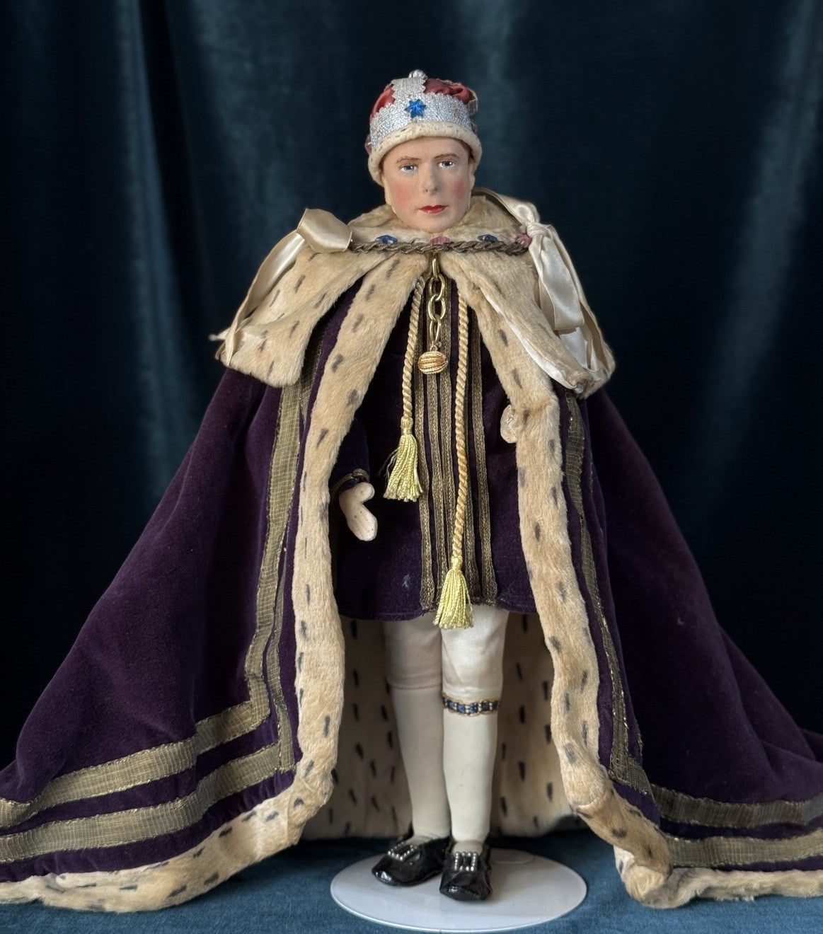 RARE Antique 1937 English Portrait Cloth 15” Doll King George VI by Farnell