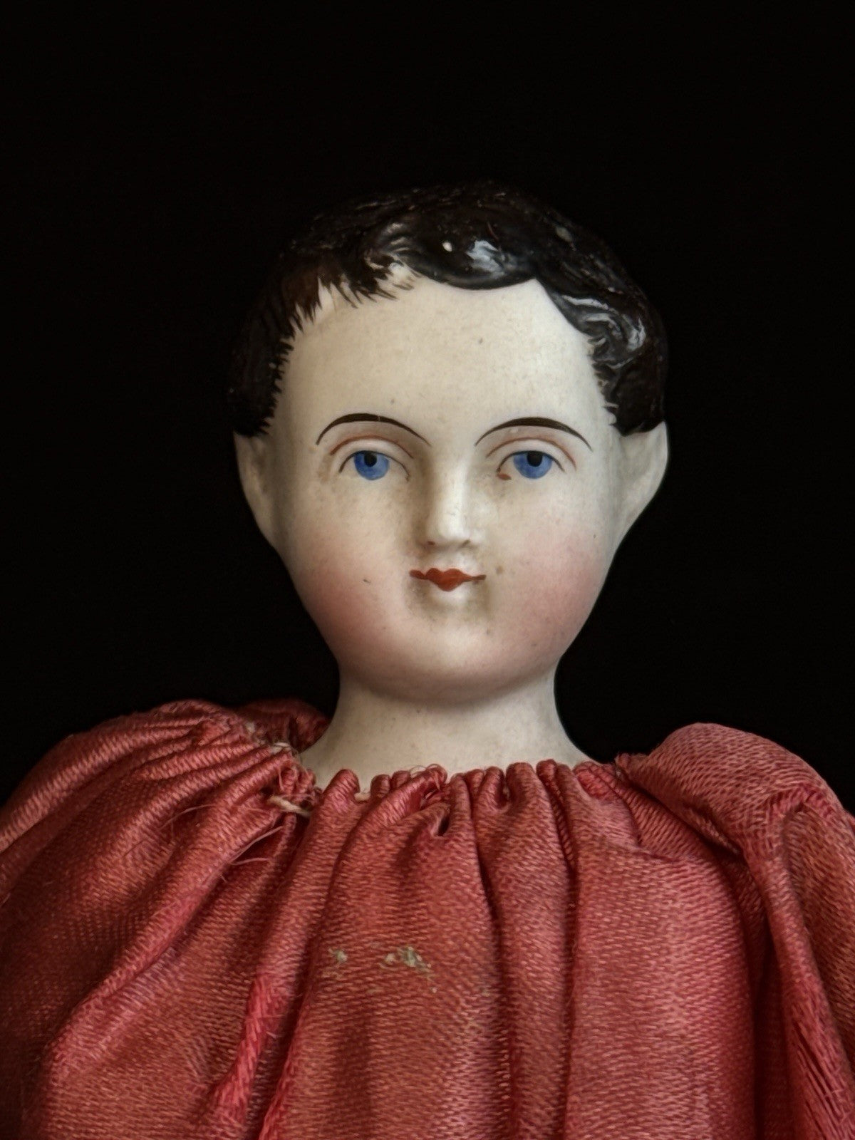 Rare Antique German 11” Marotte Rattle with Kinderkoff Bisque Male Doll Head Toy