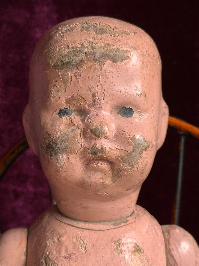 Antique American 12” Schoenhut Wooden Jointed Baby Boy Doll