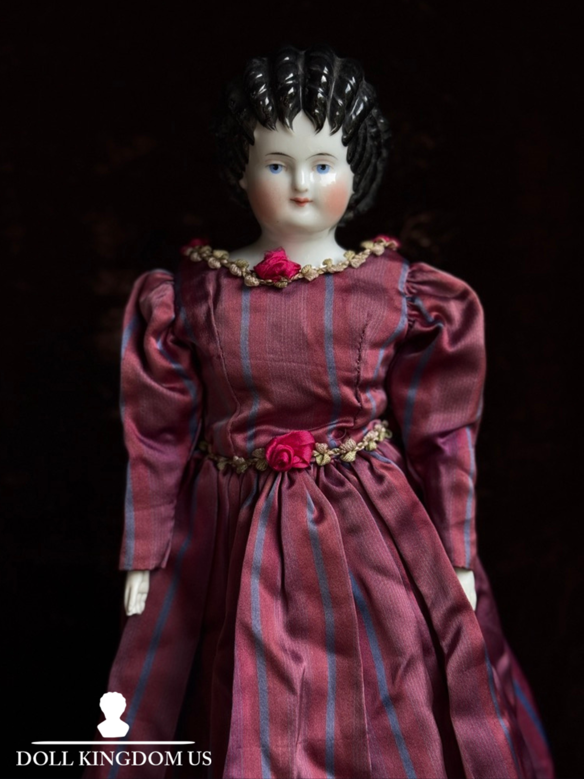 Rare Antique German 15” Alt Beck Gottschalk Curly Top Brunette China Head Doll