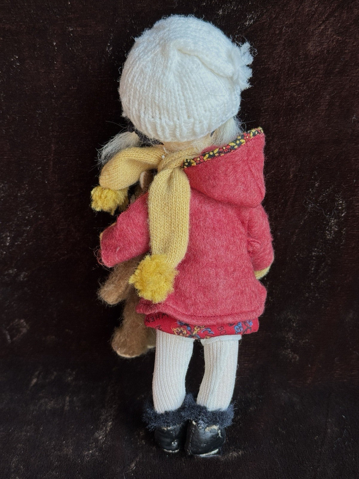Miniature 8” Handmade Felt Cloth Doll with Teddy Bear