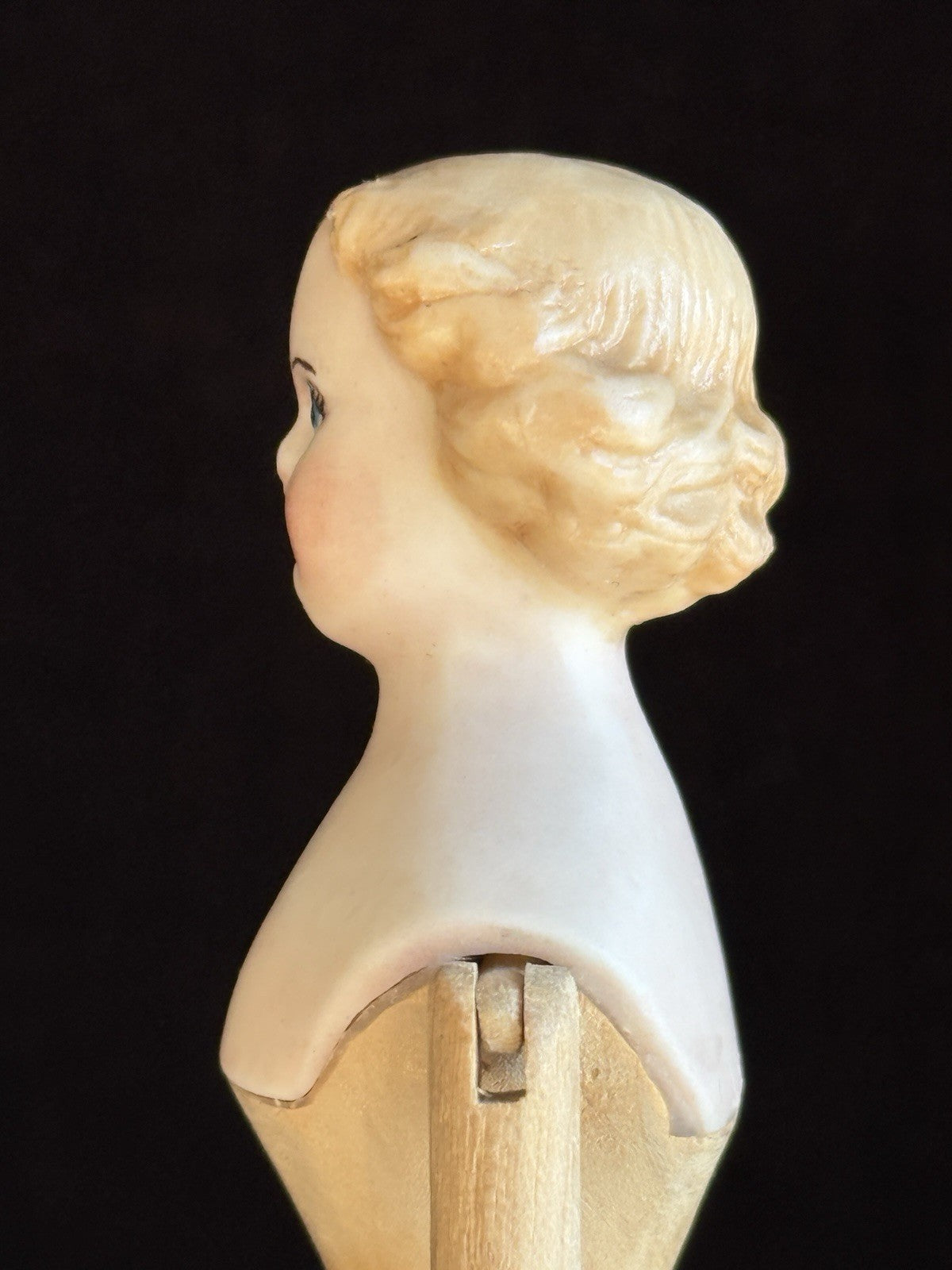 Vintage 5.5” Miniature Reproduction Porcelain Head Wood Body Dollhouse Doll