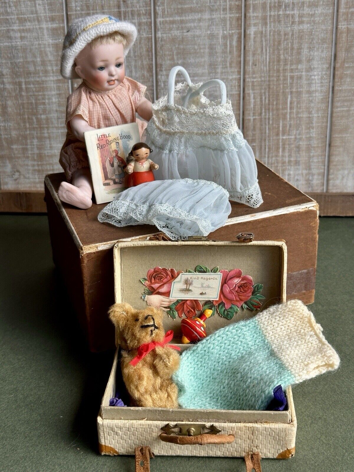 Rare Antique German All Bisque 6.75" Kestner 178 Miniature Toddler Doll + Extras