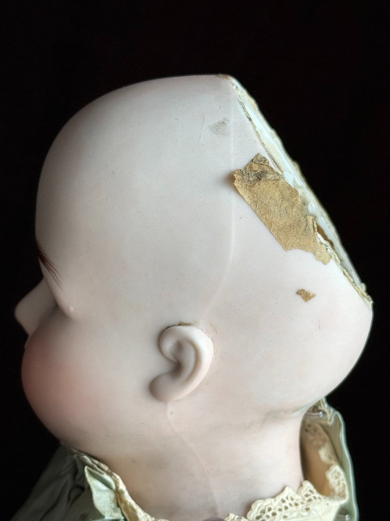 Antique German 23” Early Kestner Turned Bisque Shoulder Head Leather Body Doll