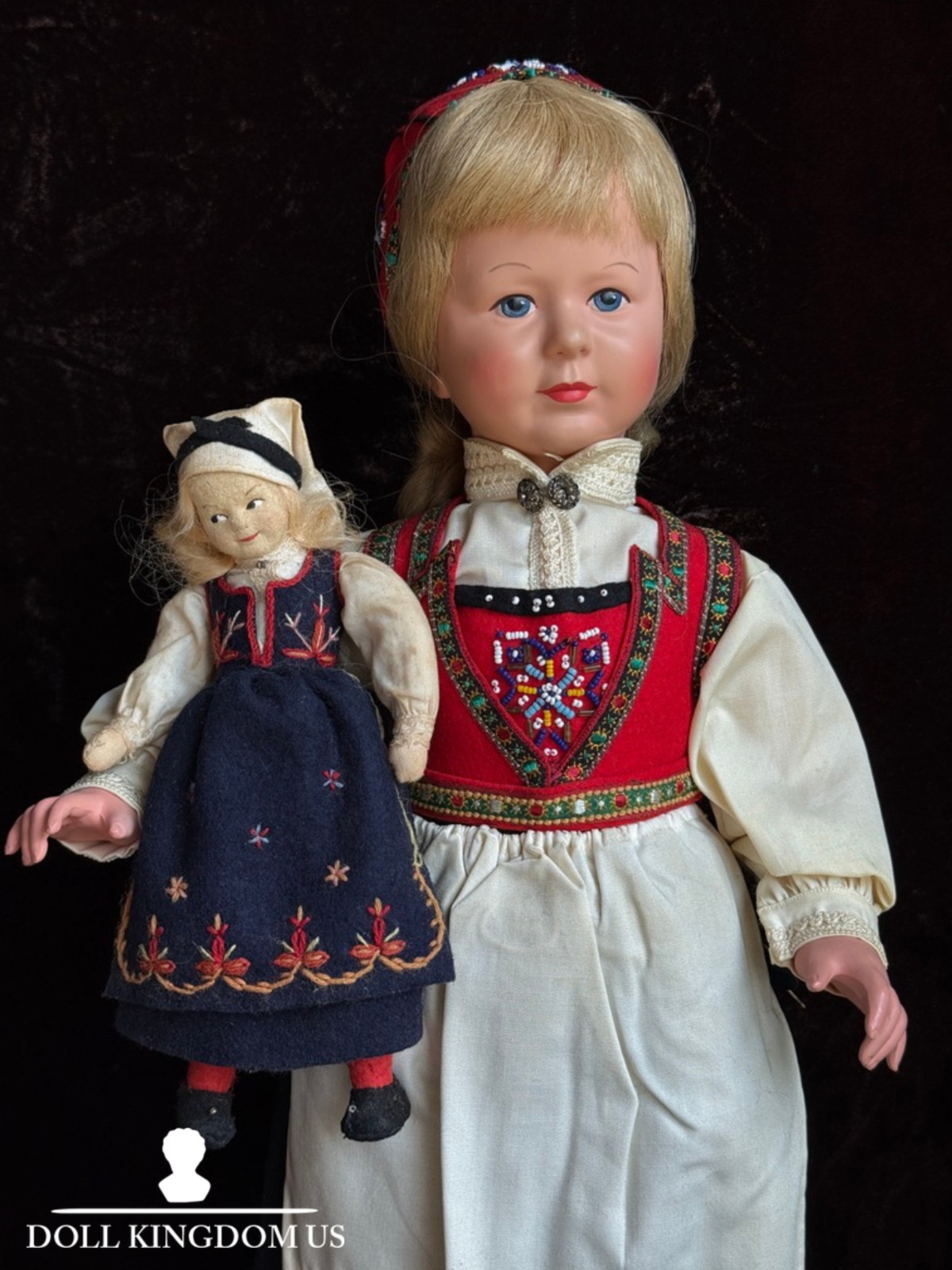 Lot of 2 Vintage Norwegian Ronnaug Petterssen Celluloid and Felt Dolls