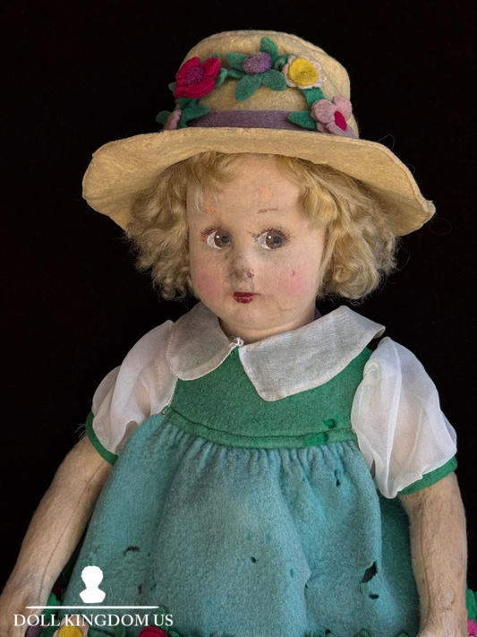 Vintage Italian 13” Lenci 70 (?) Felt Cloth Character Girl Doll