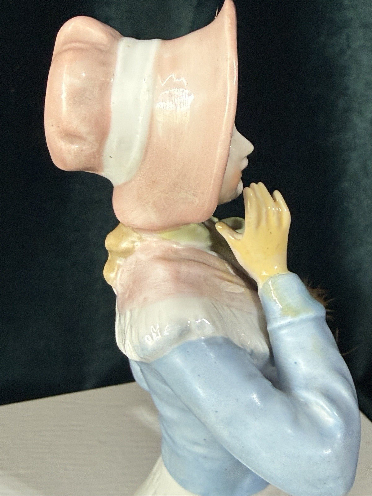 Unidentified Antique German 4.5” Pin Cushion Half Doll Arms Away With Fur Muff