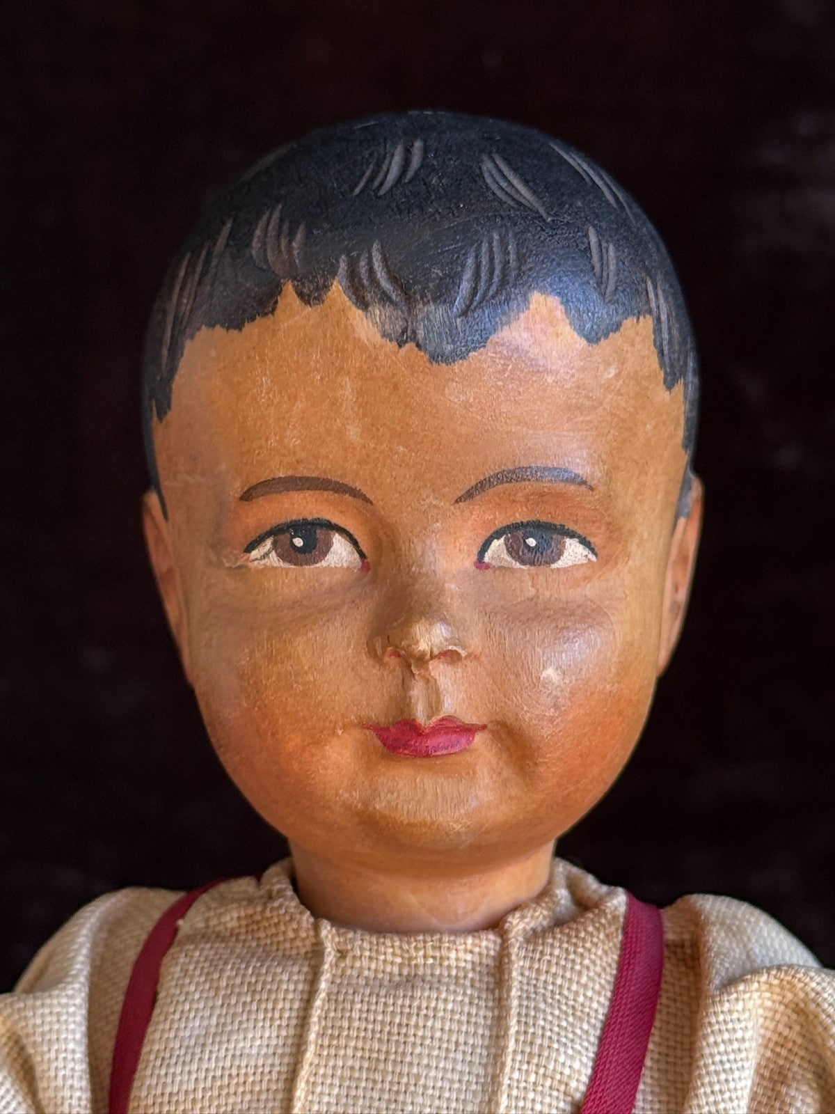 Rare Large Vintage 11” Swiss Huggler Wood Carved Jointed Boy Doll