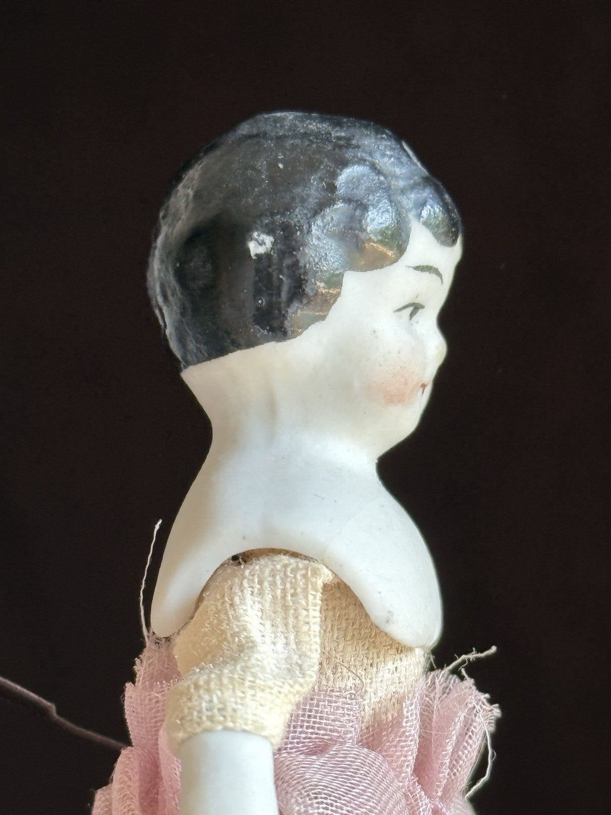 Lot of 2 Antique German 4"-4.25" Bisque Cloth Miniature Dollhouse China Dolls