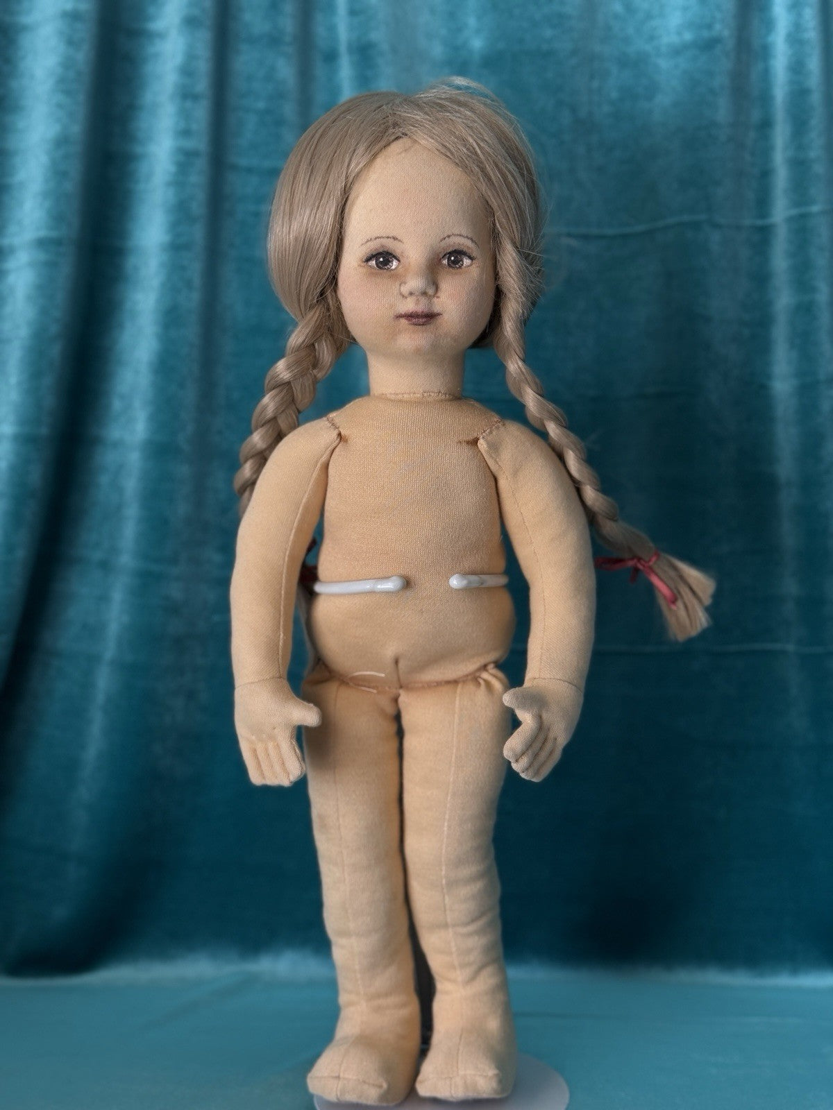 Vintage Artist Stockinette Face Painted 18” Girl Doll
