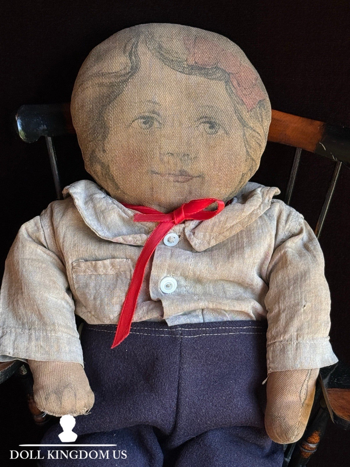 Antique American 20.5” Art Fabric Lithograph Cloth Rag Doll