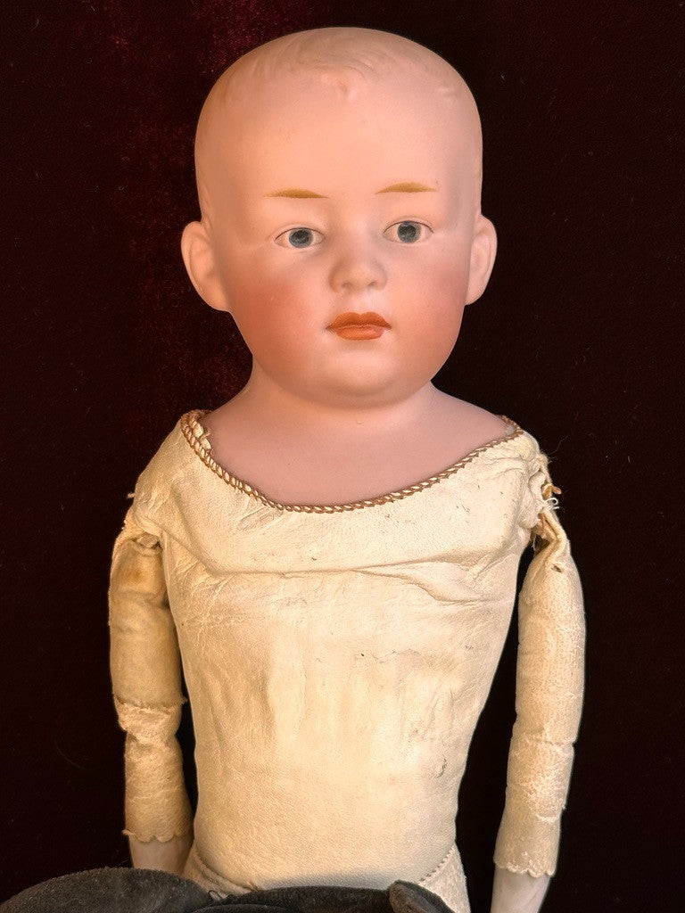 Antique German 14” Gebruder Heubach Pouty Bisque Shoulder Head Boy Doll
