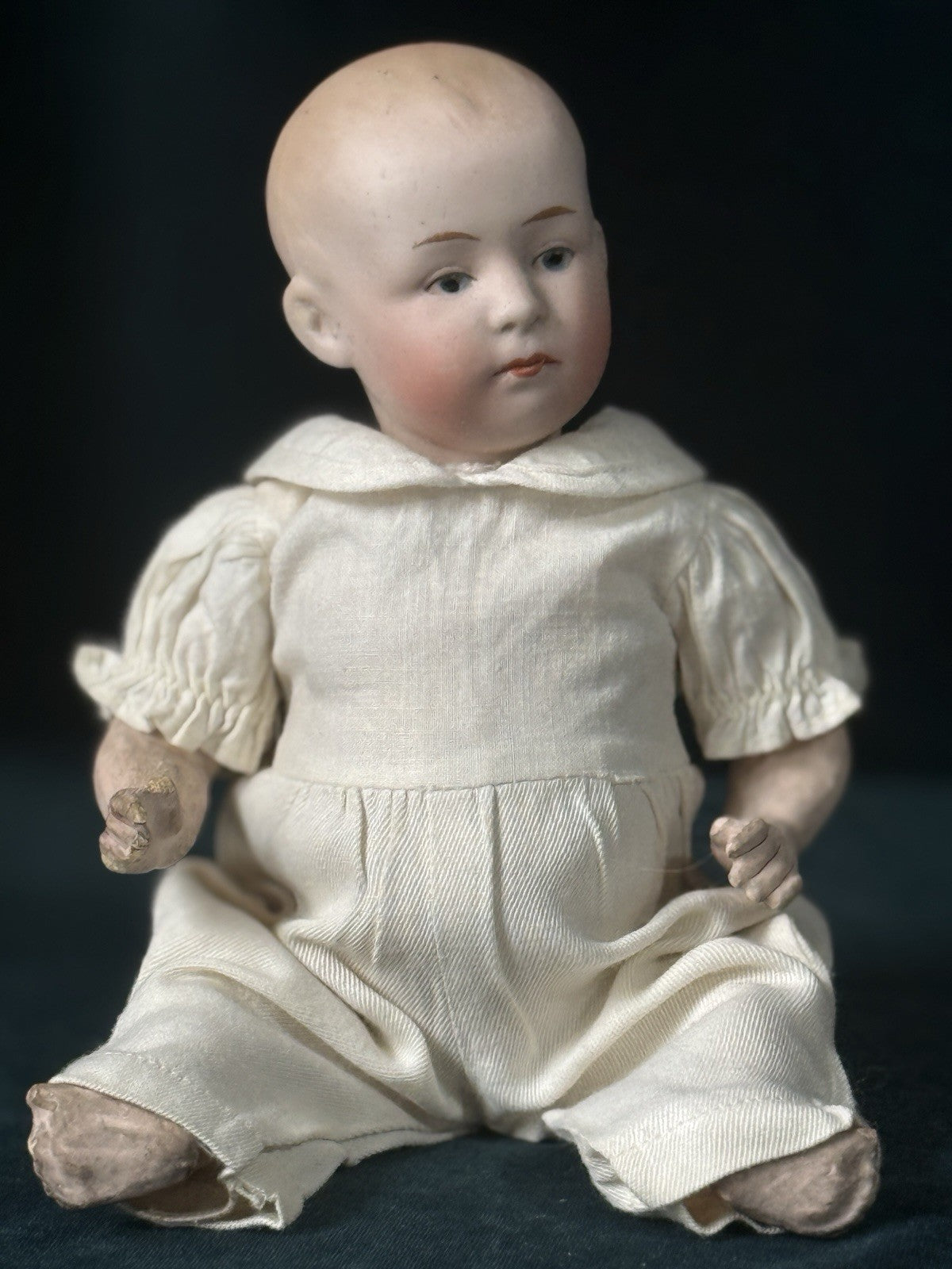 Antique German Gebruder Heubach 7602 Bisque Head Composition Body Boy 9” Doll