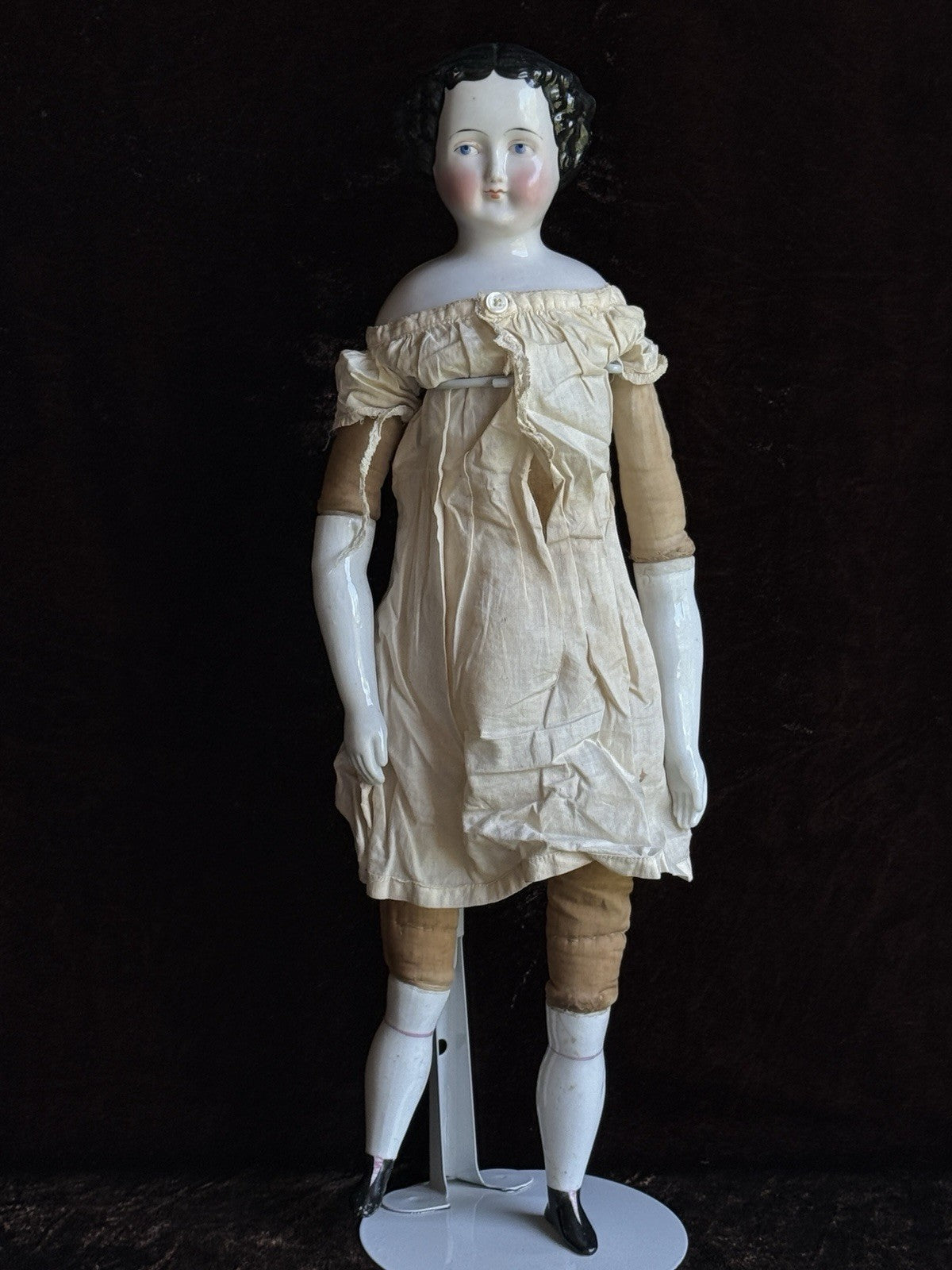 Antique German 16” Flat Top Highbrow China Shoulder Head Doll
