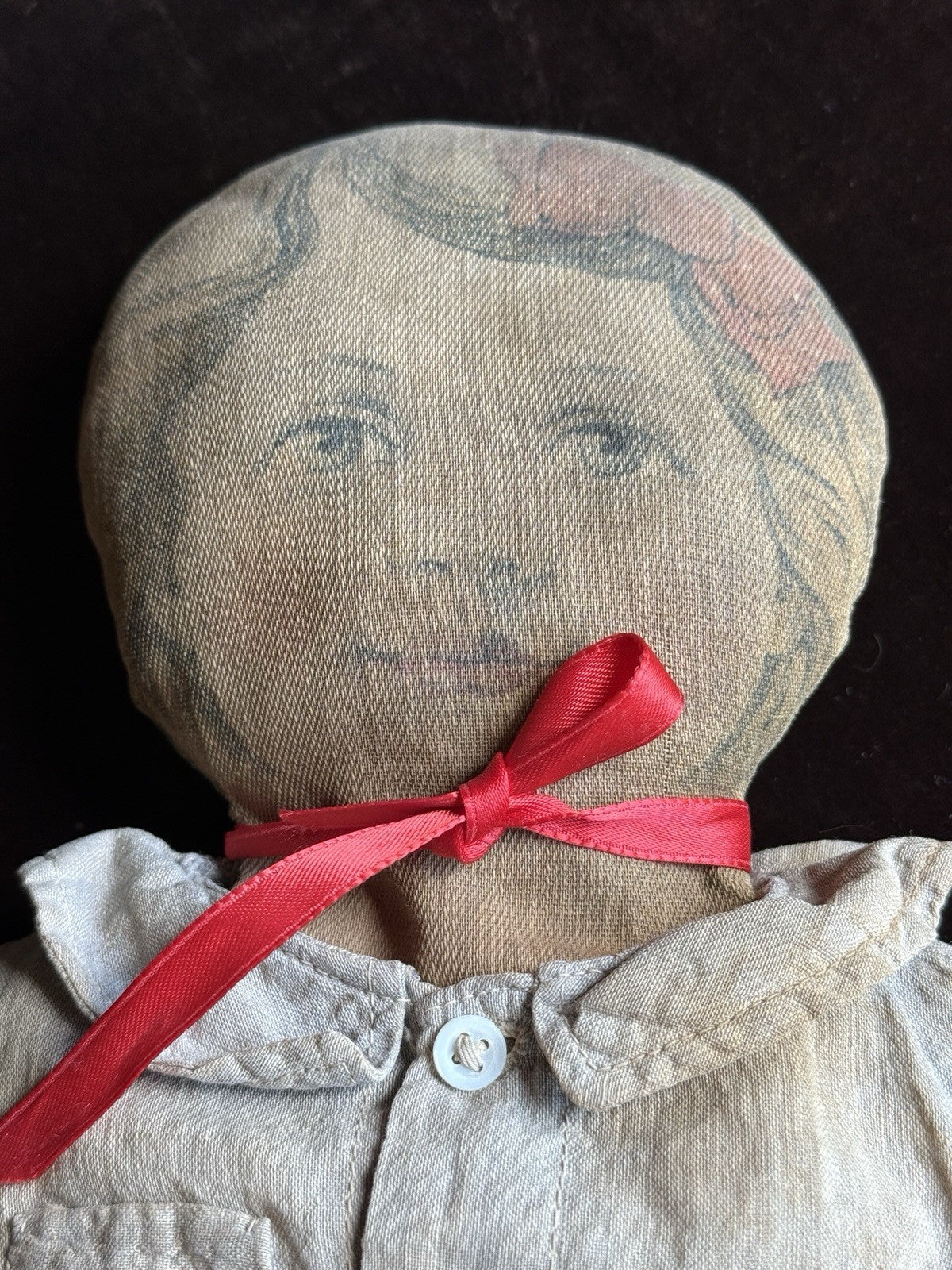 Antique American 20.5” Art Fabric Lithograph Cloth Rag Doll