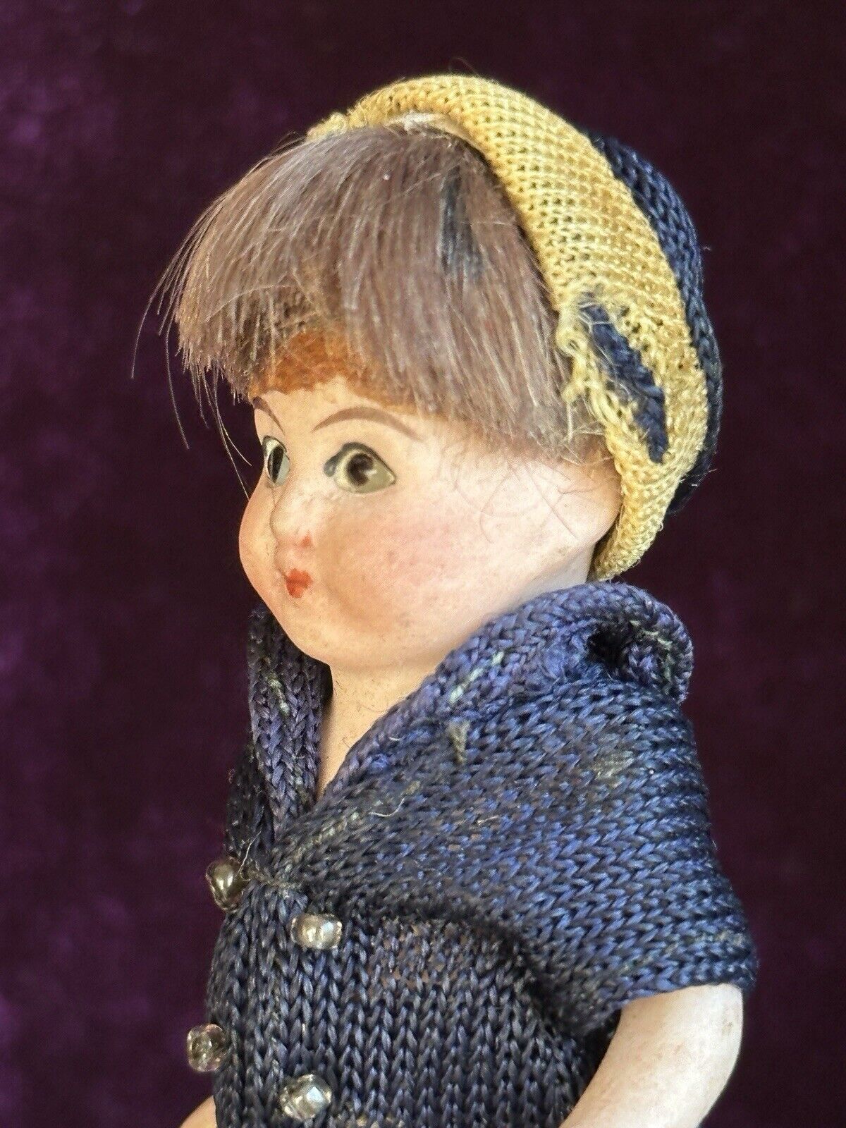 Antique German 3.75” Gebruder Kuhnlenz (?) Dollhouse Mignonette All Bisque Doll