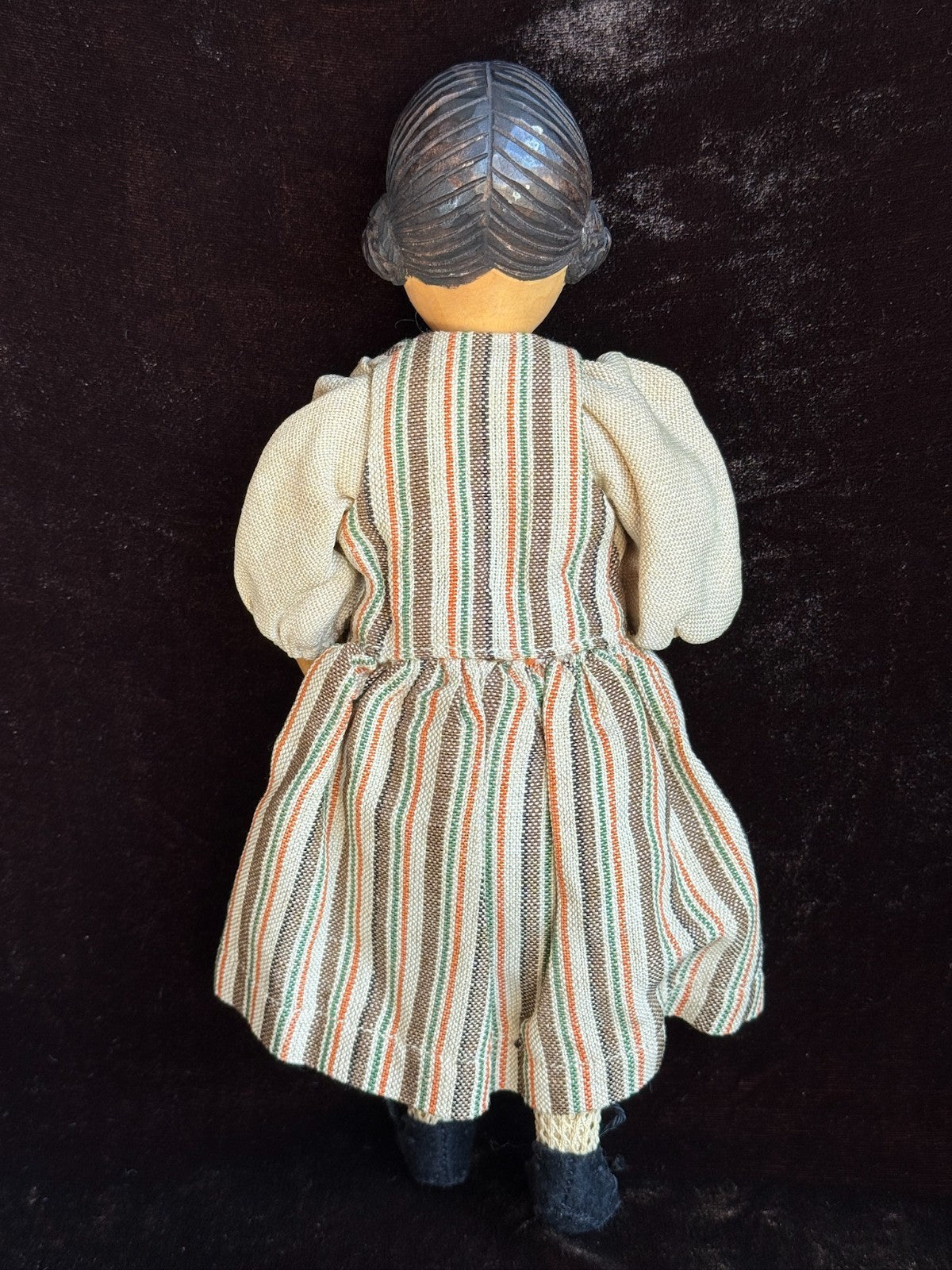 Vintage Swiss 10” Huggler Wood Carved Jointed Girl Doll