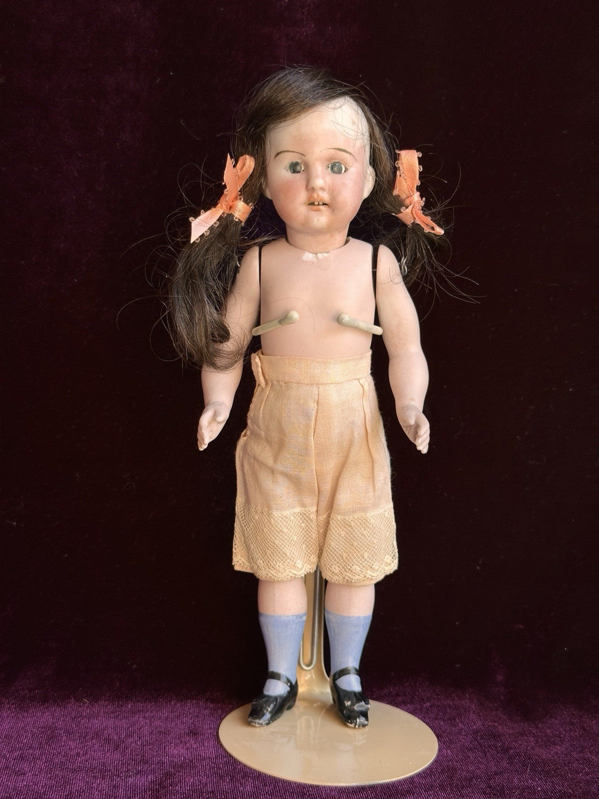 Large 8.5” Antique German Simon Halbig (?) All Bisque Mignonette Doll Knoch Head