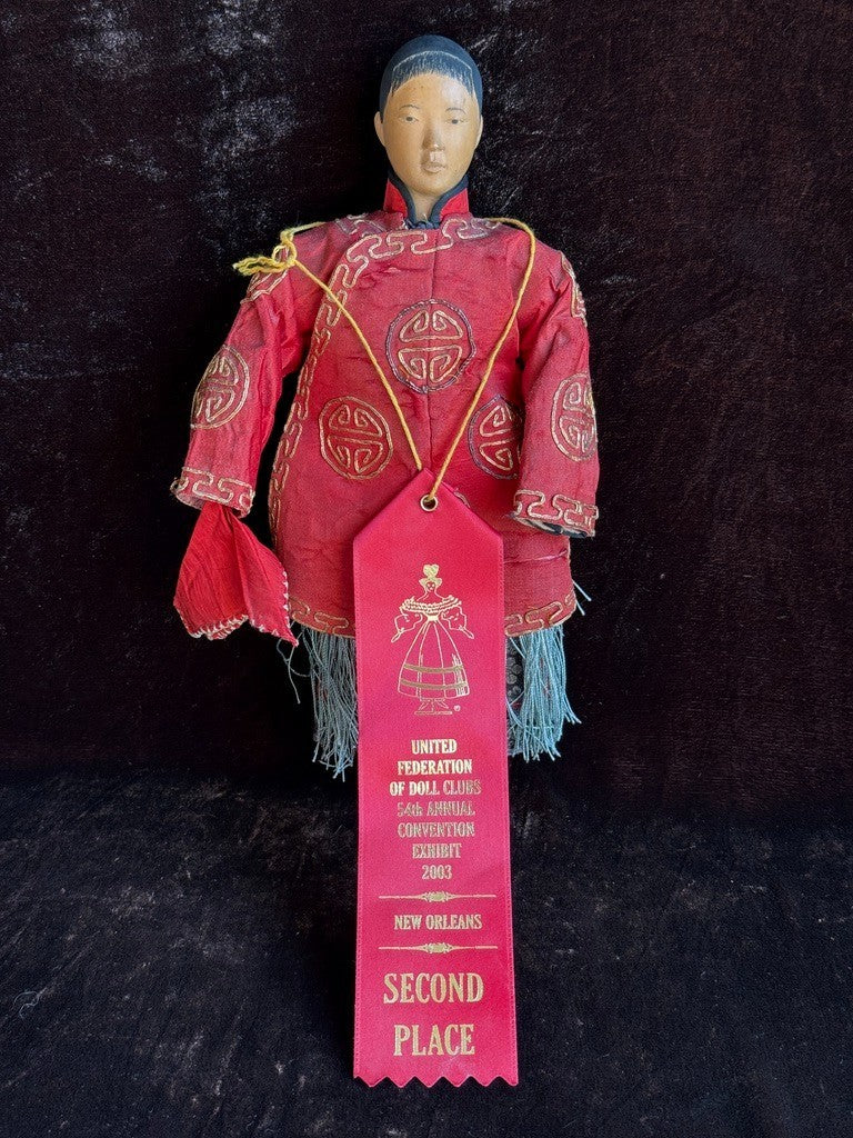 Antique Chinese Door of Hope Mission Carved Wood Cloth Young Female Bride Doll