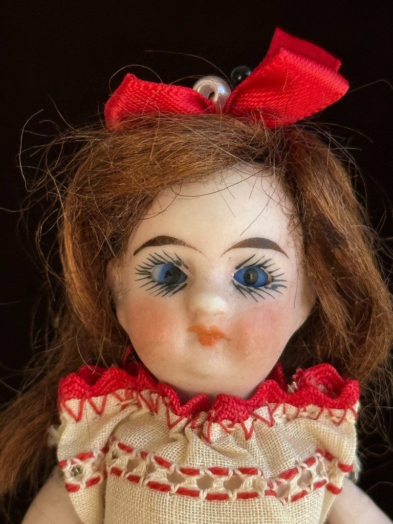 Antique German 4.75” All Bisque Closed Mouth Mignonette Doll