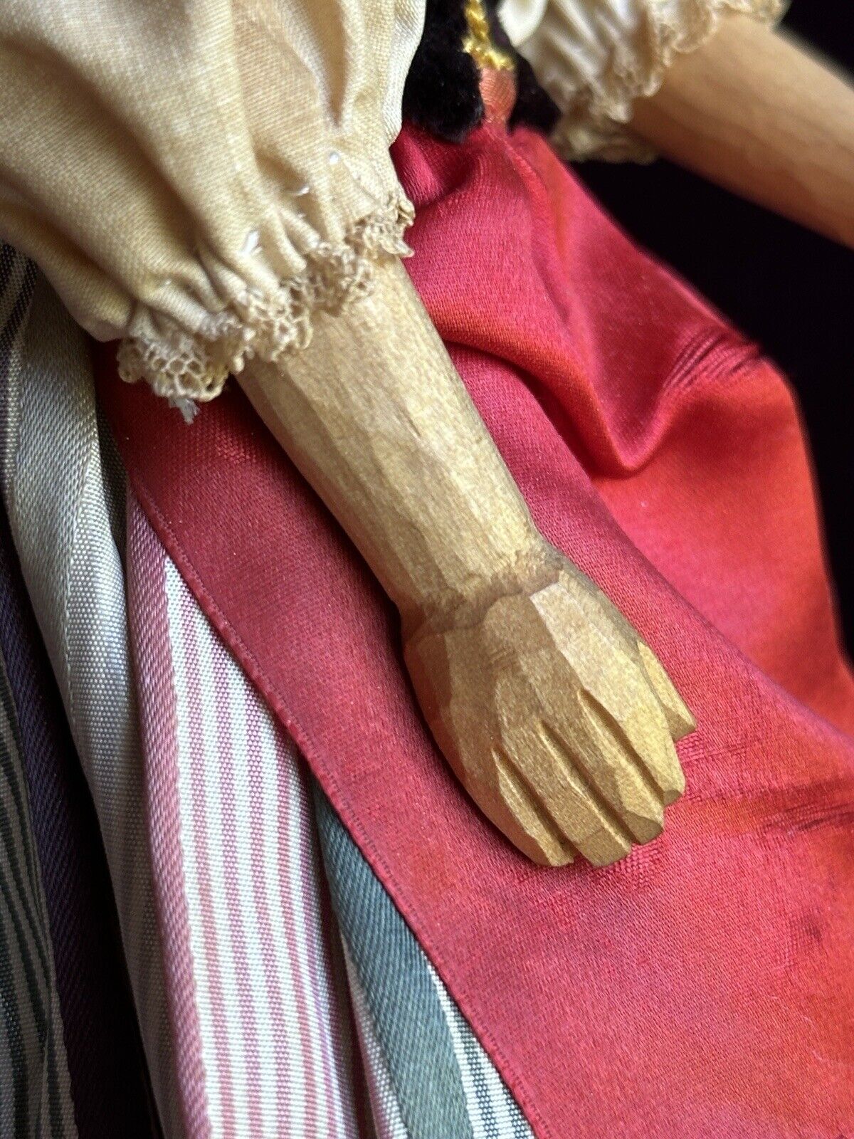 Vintage 10” Swiss Huggler Wood Carved Doll