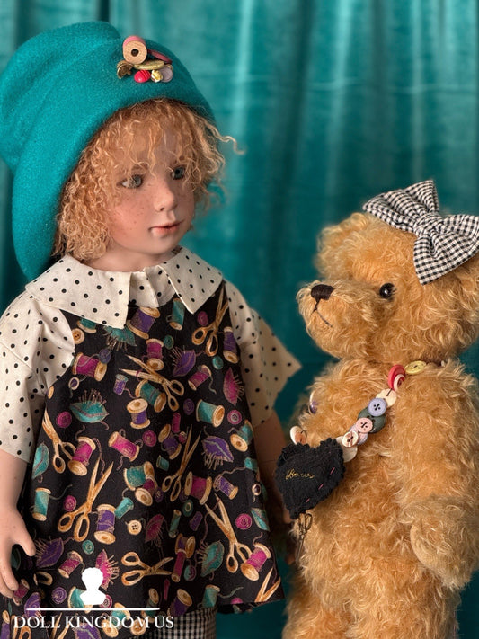 Collectible Porcelain 23” Doll Buttons and Bows by Julia Rueger LE 45 & Teddy