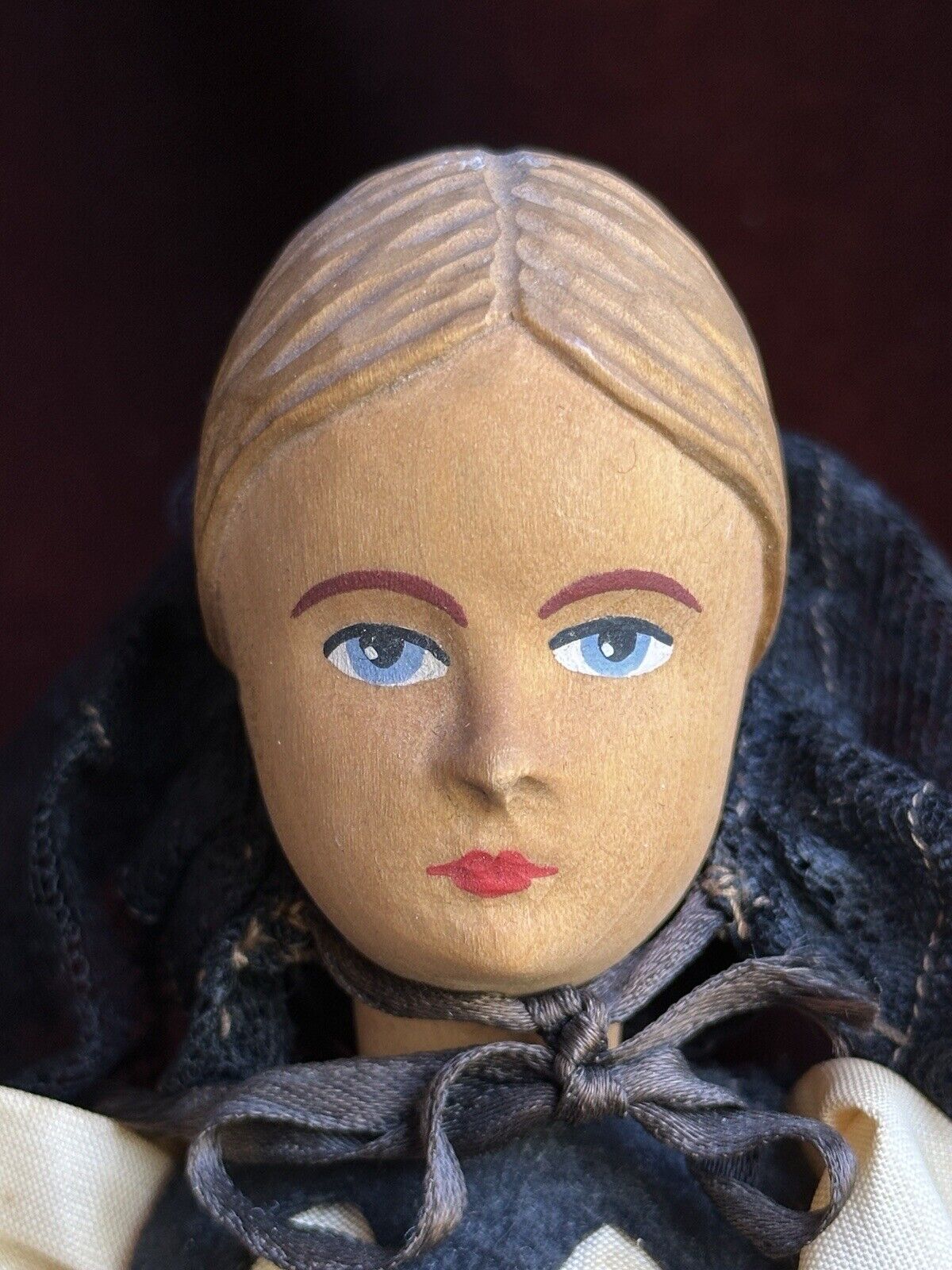 Vintage 10” Swiss Huggler Wood Carved Doll with Original Tag