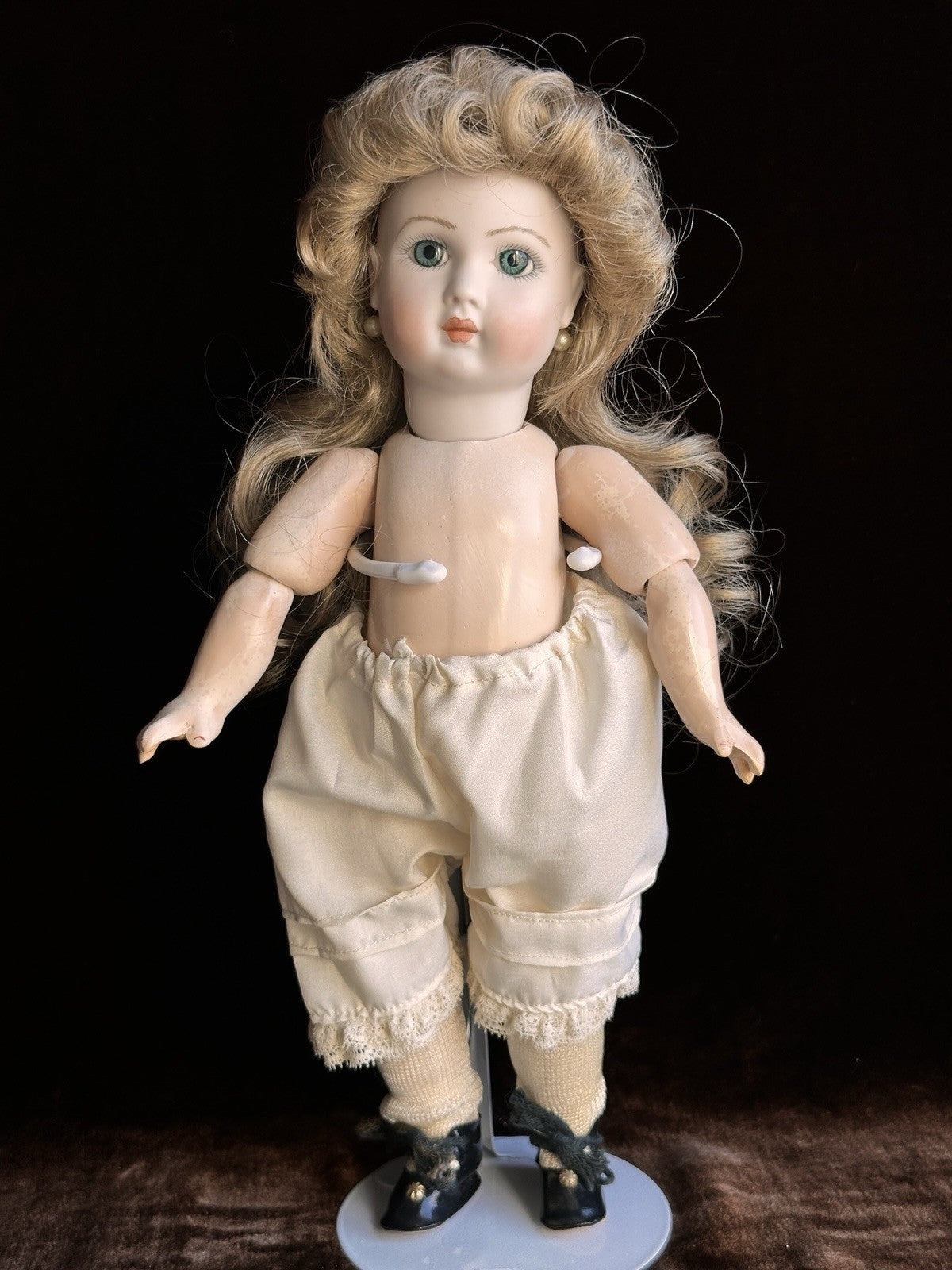 Vintage 12.5” Porcelain Comp Reproduction of Antique French Andre Thuillier Doll