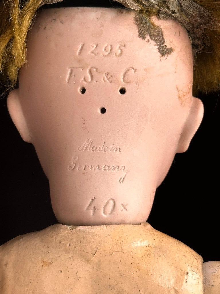 Antique German 25" Franz Schmidt 1295 Bisque Head Boy Doll