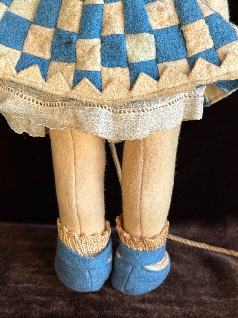 Vintage Italian 12” Lenci 111 Felt Cloth Character Girl Doll with Jump Rope