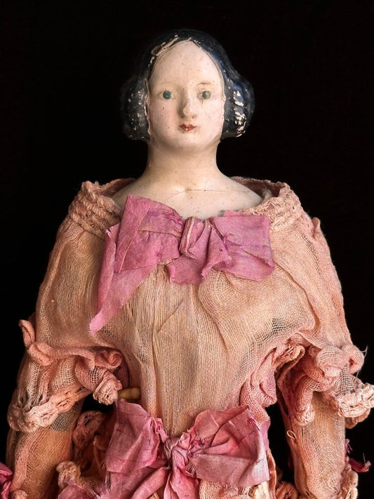 Antique German 13” Papier Mache Milliner’s Model Doll with Bun