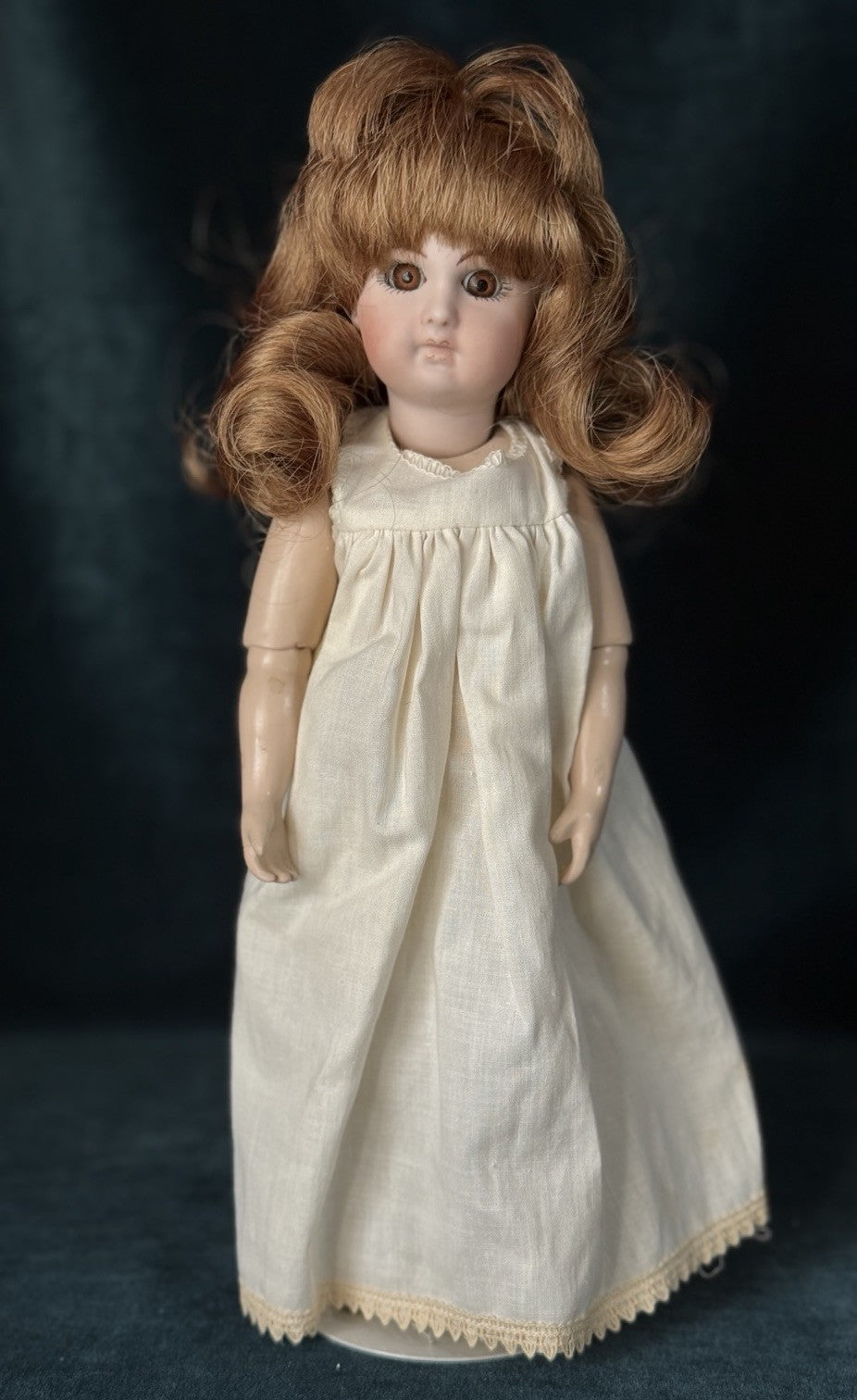 Porcelain/Composition Reproduction of Antique French Jumeau Bleuette 11” Doll