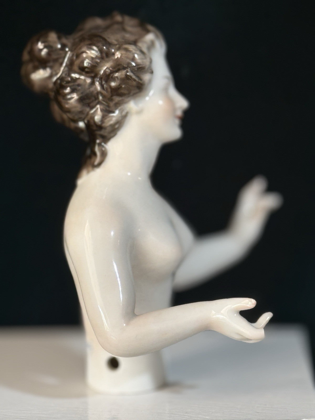 Antique German Porcelain Volkstedt Rudolstadt Half Doll Pin Cushion