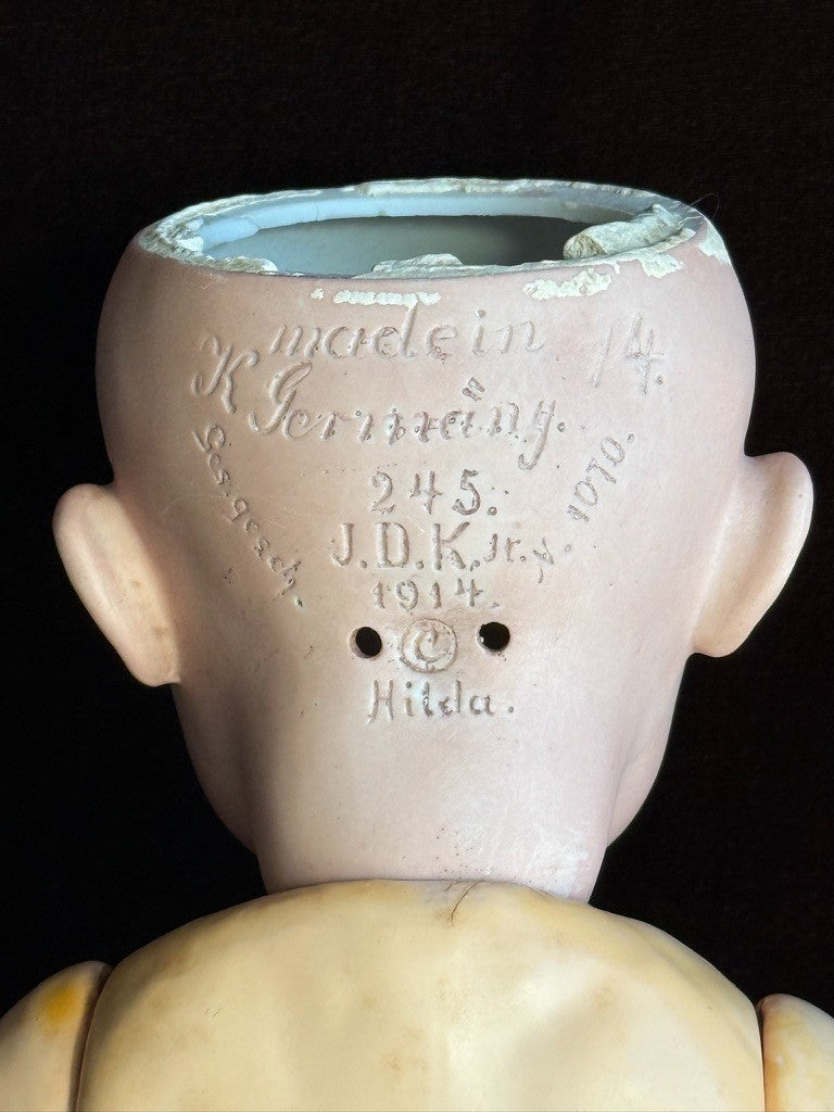 Antique German 16” Hilda Kestner 245 Bisque Head Baby Doll