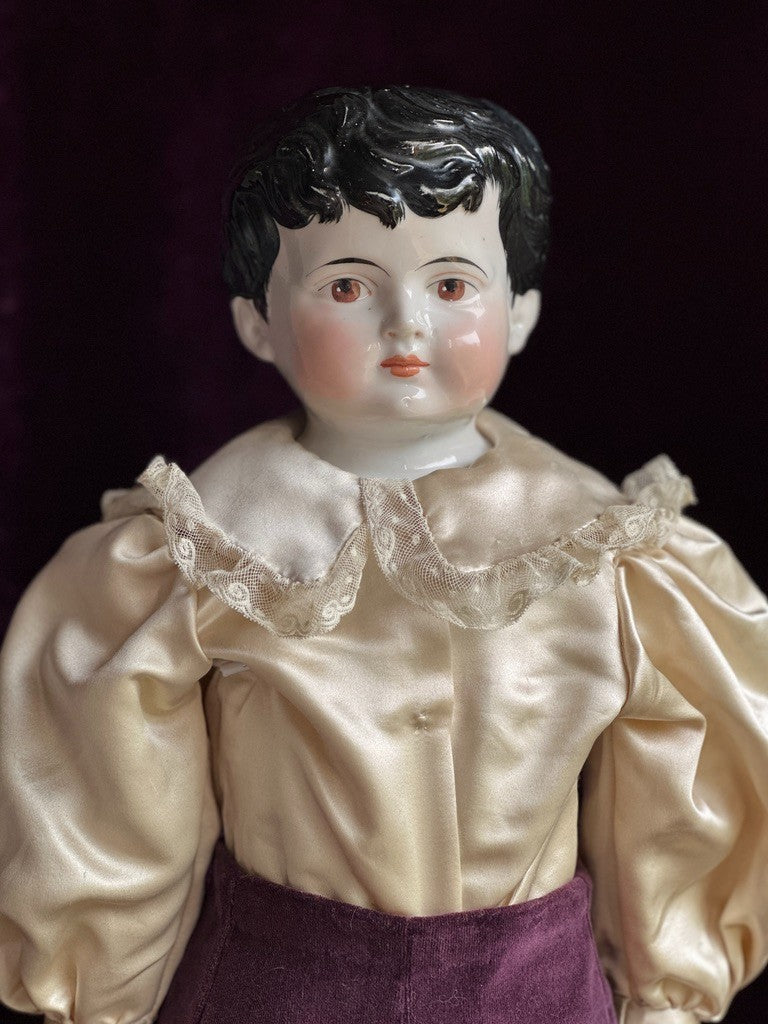 Rare Large Antique German 24” Brown Eyes China Shoulder Head Boy Doll