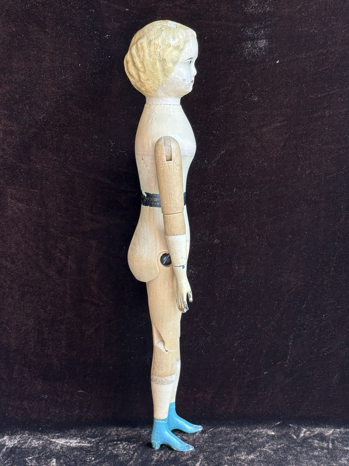 Antique American Mason & Taylor 11.5” Papier Mache Wood Metal Doll