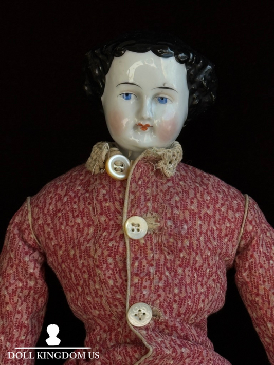 Antique German 13” Flat Top Highbrow China Shoulder Head Doll