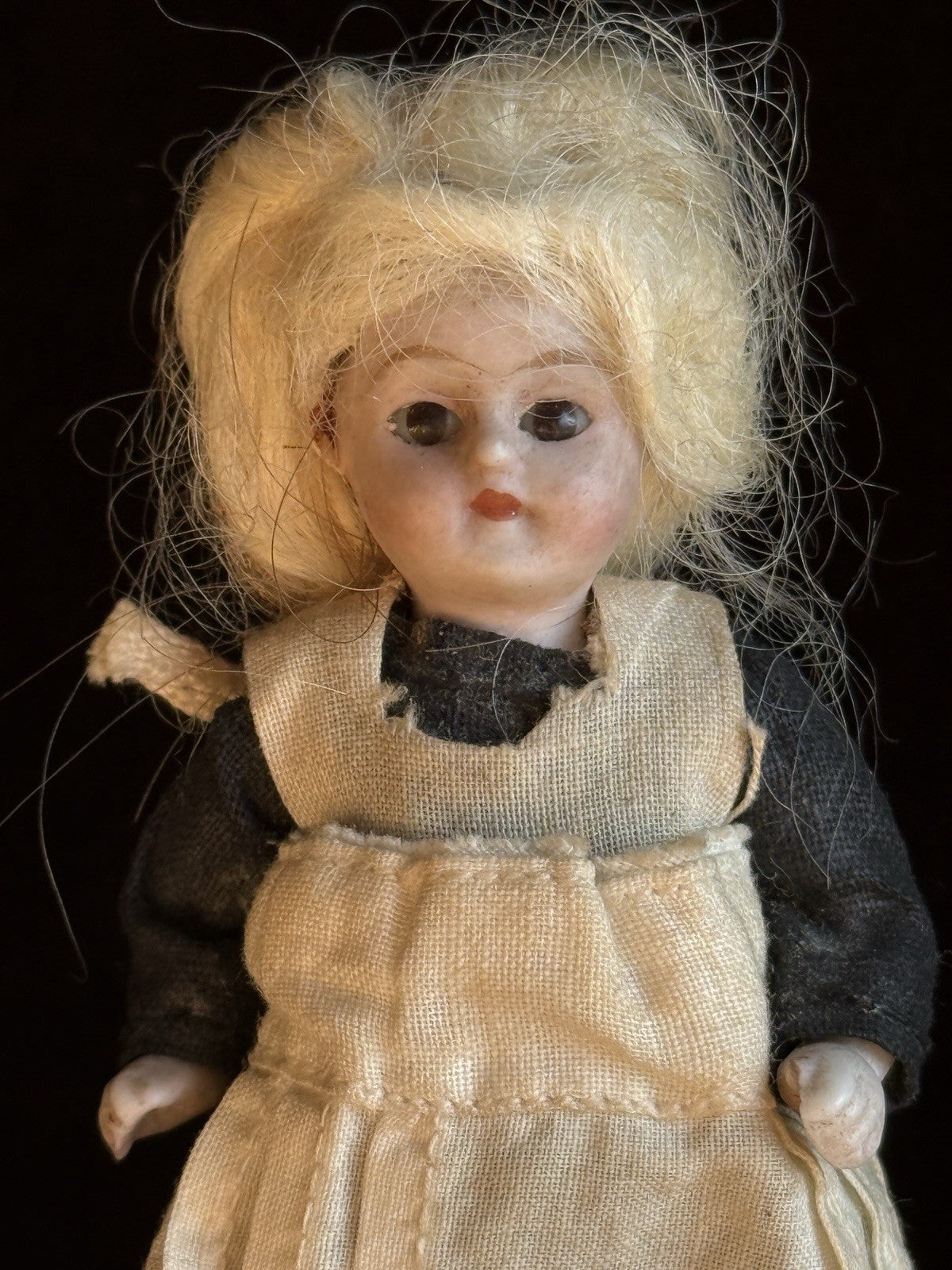 Antique German 3.825” Hertwig Miniature All Bisque Dollhouse Doll