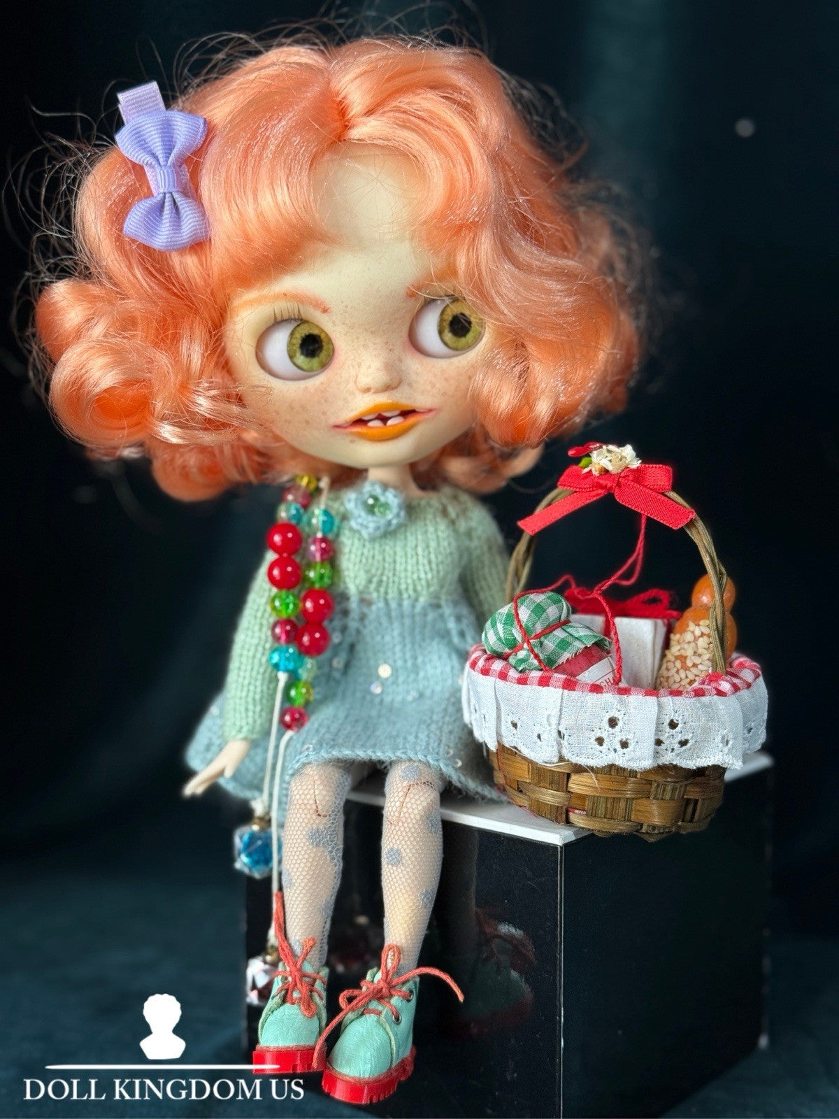 OOAK Custom Blythe 11” Artist BJD Doll In Green/blue Dress