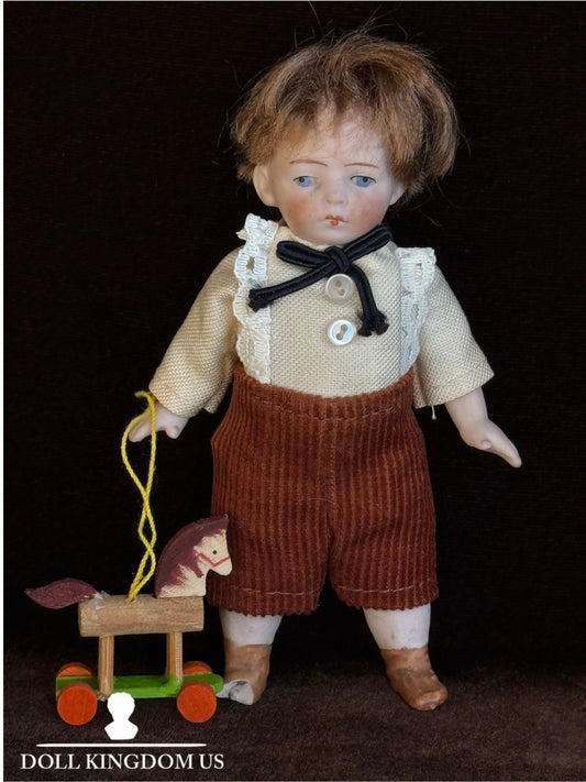 Antique German 4.75” All Bisque Limbach Mignonette Boy Doll