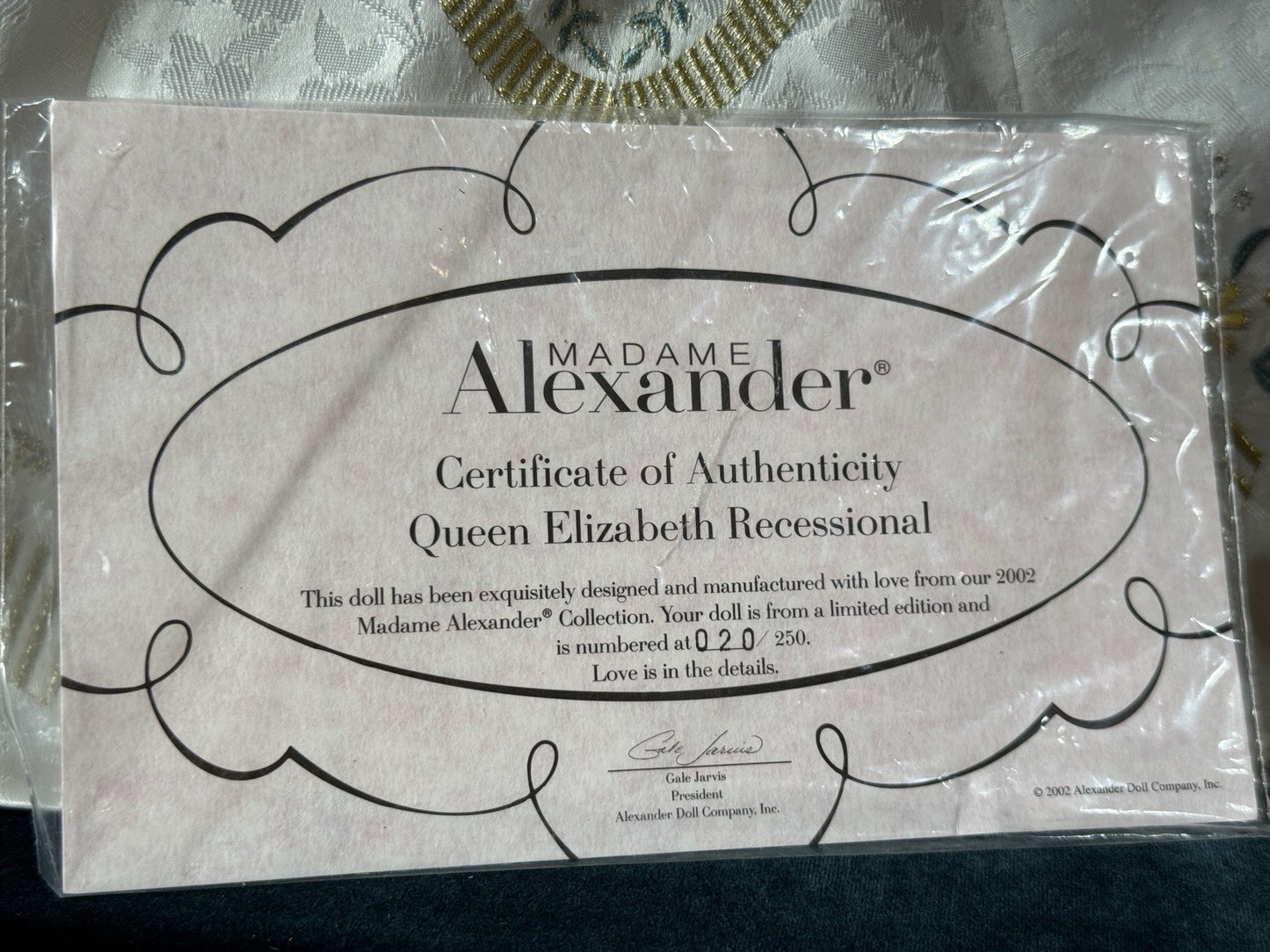 Madame Alexander Queen Elizabeth Recessional Cissy Doll LE 250 Box/COA/Tag
