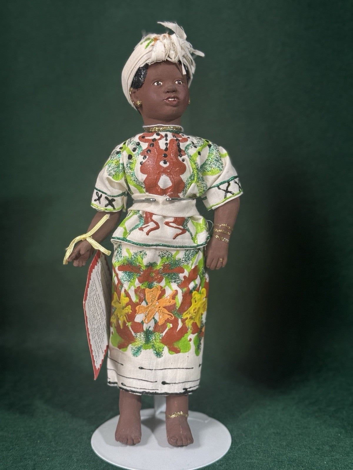 Lot Of 4 Hand painted Wooden/resin Collectible Dolls With Handmade Clothes