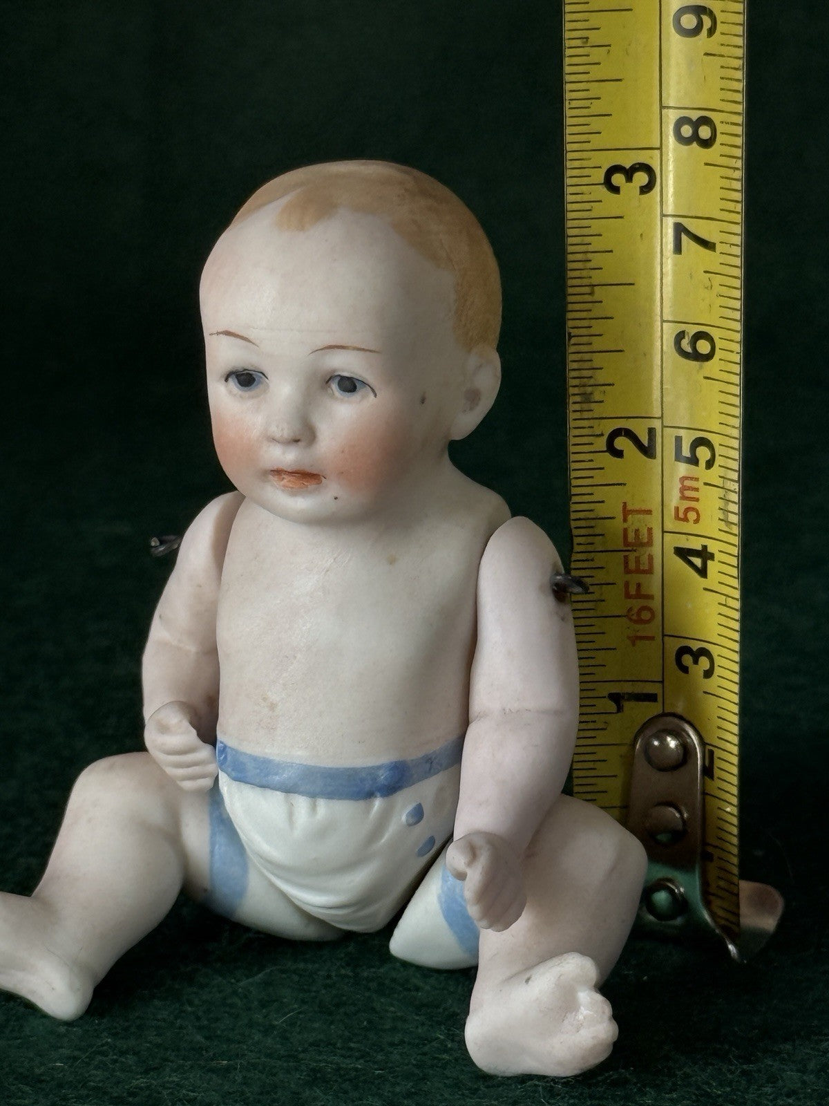 Antique German 4.5" Hertwig (?) Miniature All Bisque Baby Doll Molded Diaper