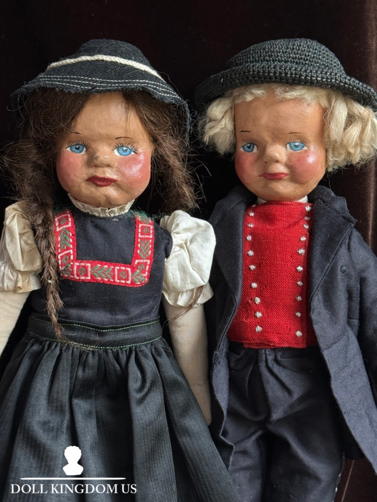 2 Unidentified Antique European 14” Kathe Kruse Style Oil Painted Cloth Doll