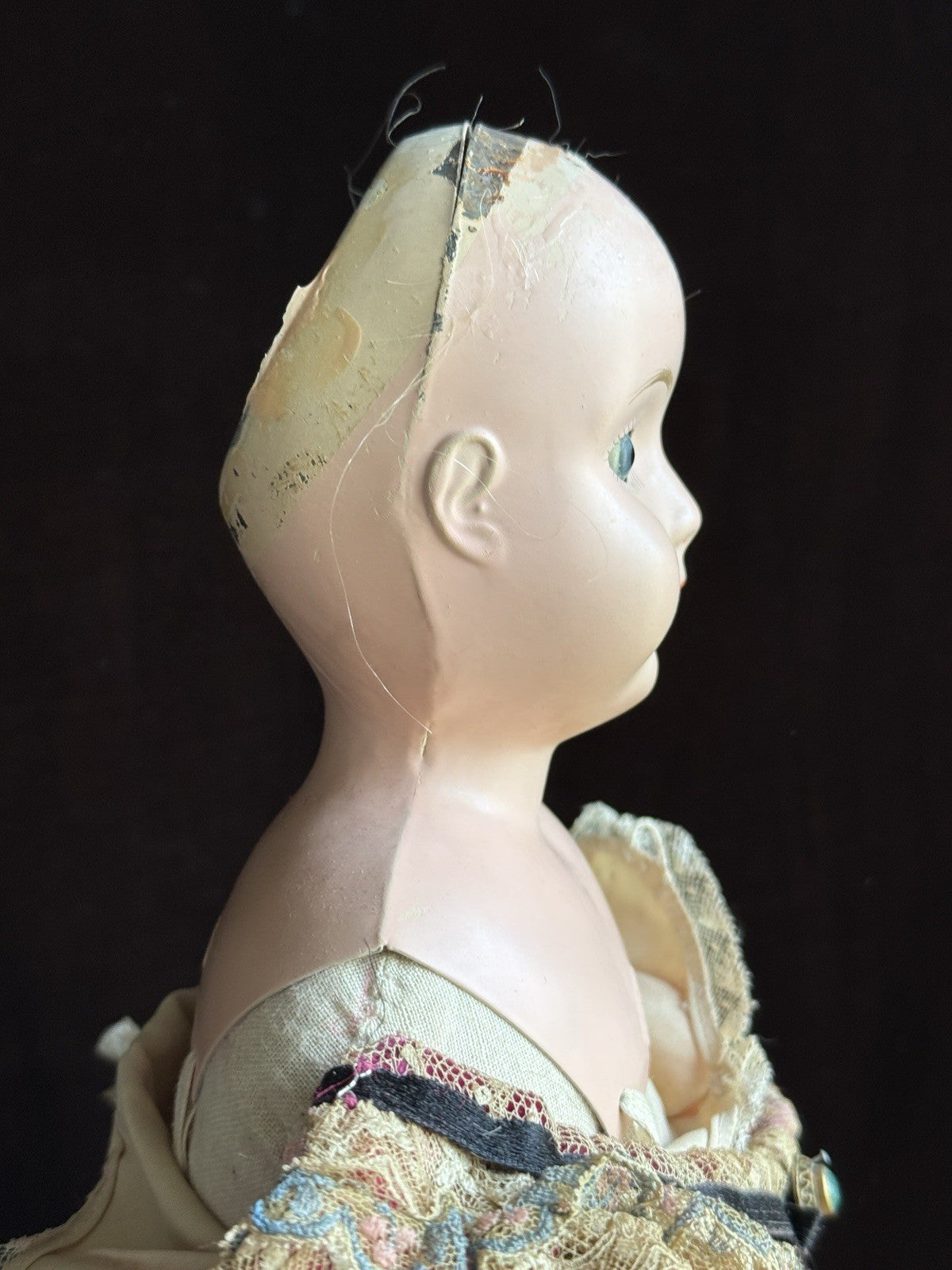 Antique German 22” Minerva Metal Tin Head Fashion Doll with Glass Eyes