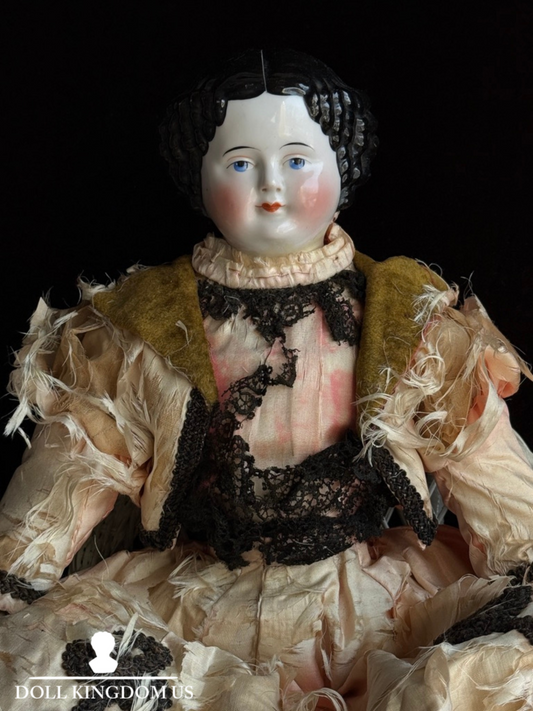 Antique German 21.75” Flat Top Highbrow China Shoulder Head Doll