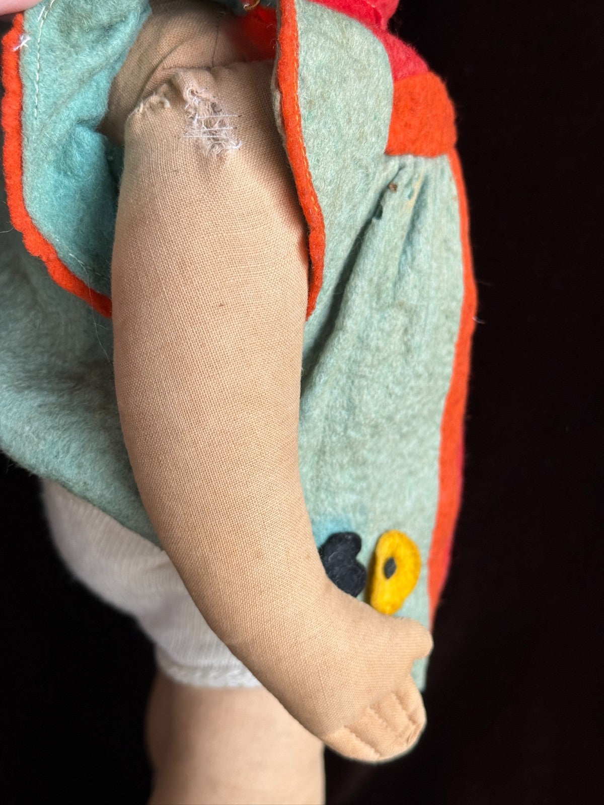 Vintage French 18” Felt Cloth Character Doll