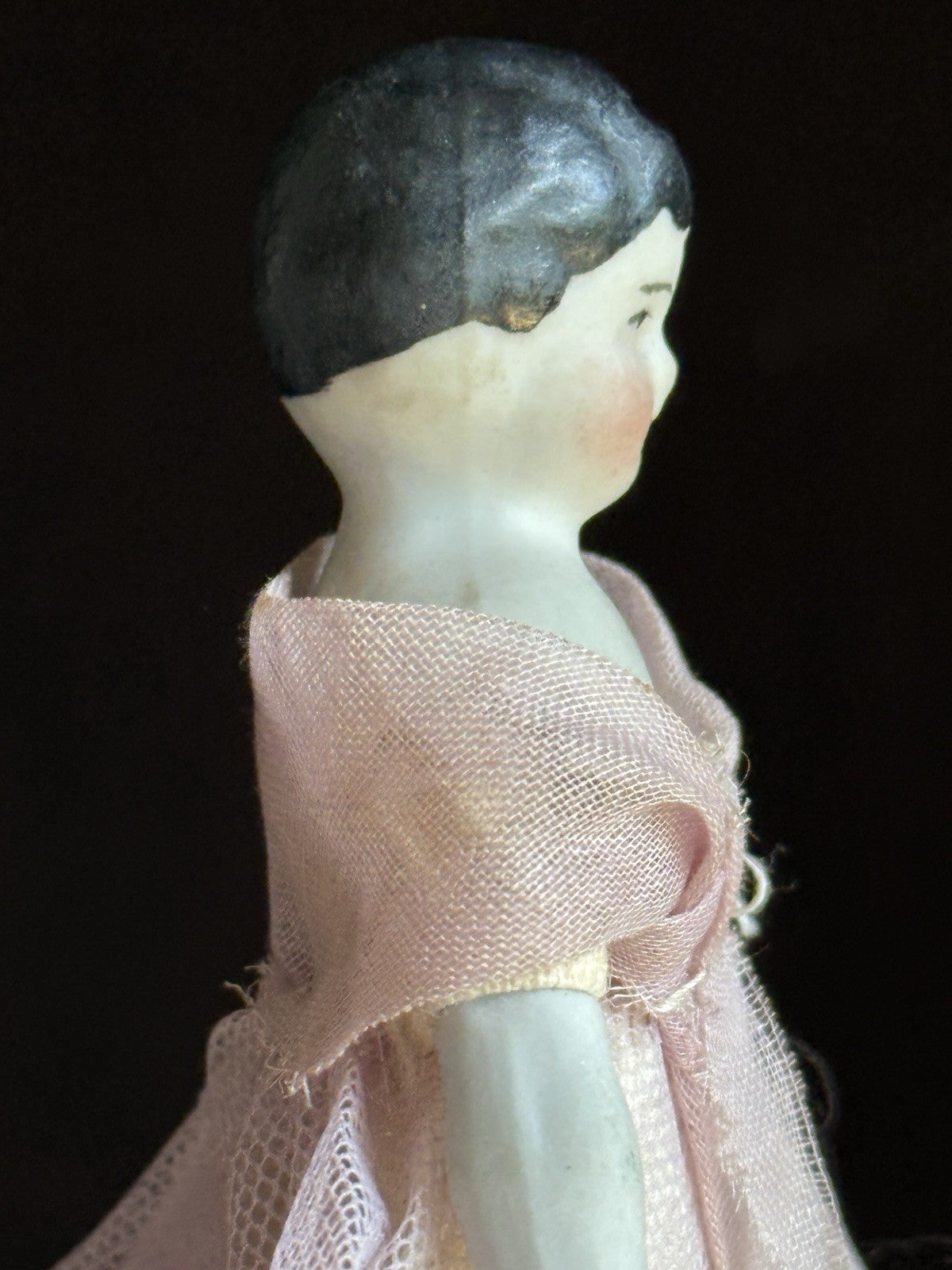 Lot of 2 Antique German 4"-4.25" Bisque Cloth Miniature Dollhouse China Dolls