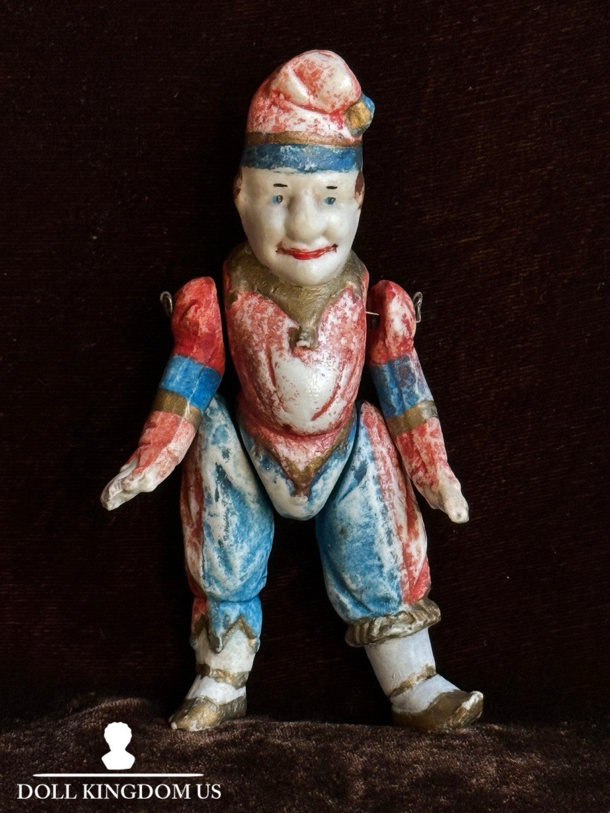 Antique German Miniature 4.25” All Bisque Punch Dollhouse Character Doll